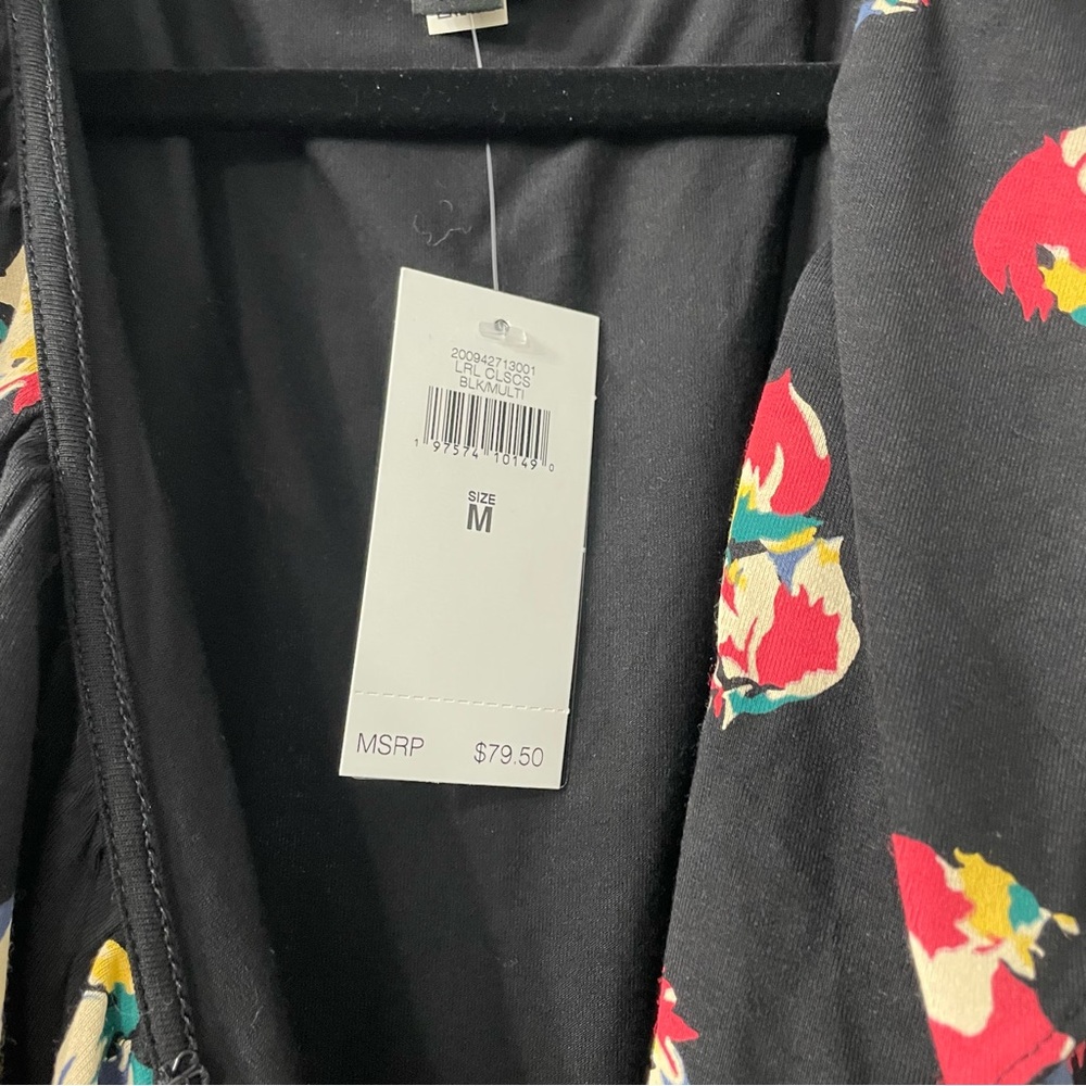 Lauren Ralph Lauren NWT top blouse shirt tunic black floral flowers boho ruffles - Picture 3 of 6